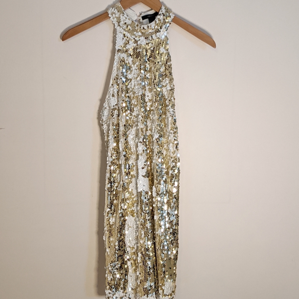 Forever 21 Gold and White Sequin Halter Neck Dress